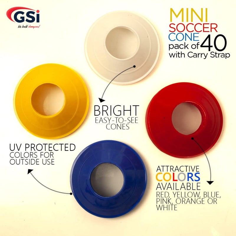 GSi Mini Cones for Sports - 40 Pack - 5Inch Diameter for Better Space Utilization - Comes with Shoulder Strap - for Agility Training Drills - Image 5